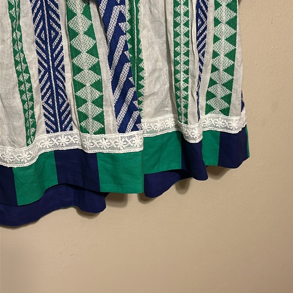 Anthropologie White Top with Blue and Green Geometric Print - Picture 7 of 16